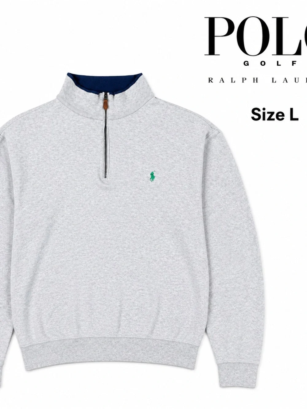 Polo Golf Ralph Lauren Vintage Quarter Zip Sweatshirt Mens L Gray Green Pony